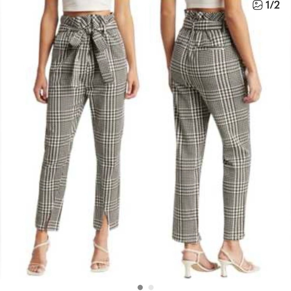 AG Adriano Goldschmied Black and White Plaid Cropped Pants